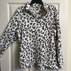 Leopard Print Fleece Quarter Zip Pullover